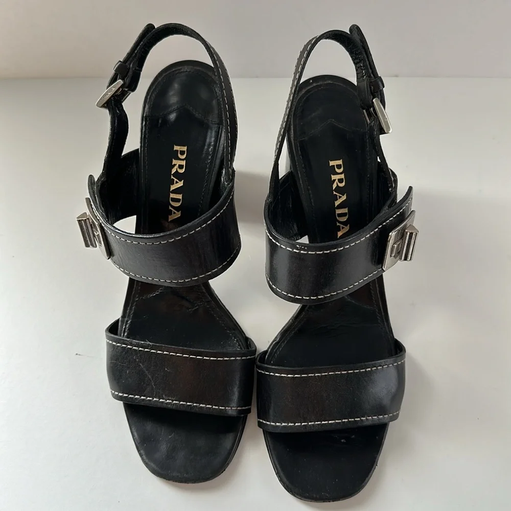 PRADA Block High Heel Sandals Sz 39 - Picture 3 of 16